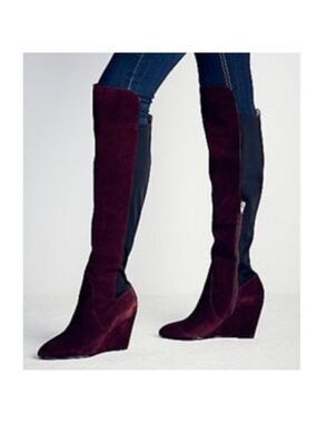 Charles by Charles David Edie Over the Knee Wedge Boots in Merlot, Size 5.5M